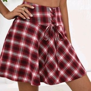 Tartan Lace Up Detailed Skirt